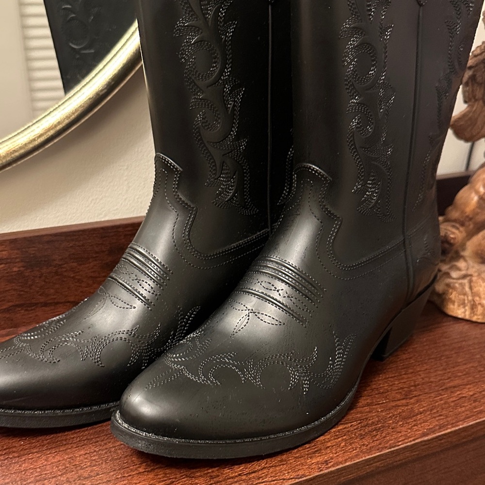 Classic Black Western Rain Cowboy Boots - Picture 2 of 4